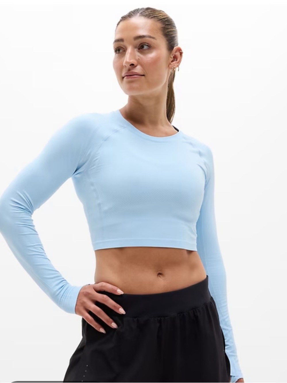 Athleta Momentum Seamless 2.0 Long Sleeve Crop Top in Mist Blue